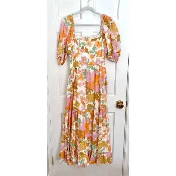 MILLE Manon Floral Cotton Tiered Maxi Dress Puff Sleeve Smocked Tuckernuck - Picture 9 of 15